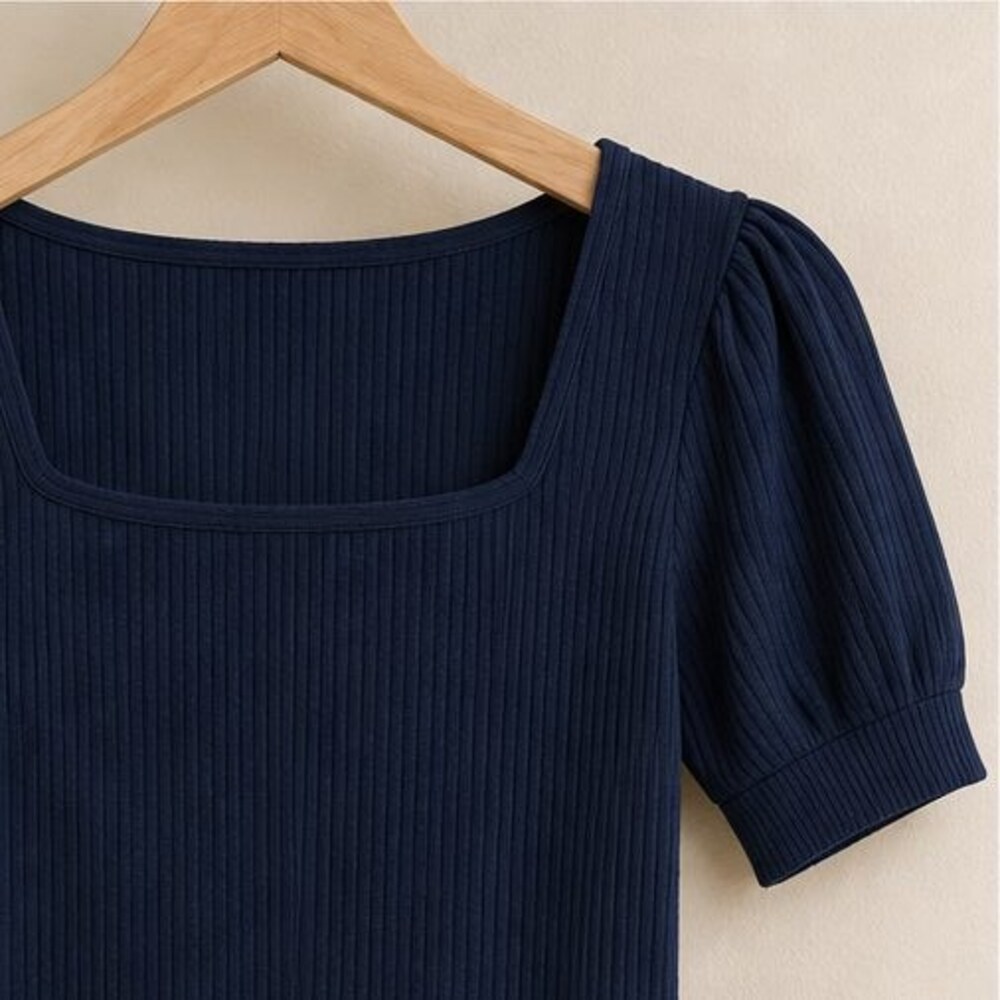 Navy Ribbed Square Neck Top - Picture 4 of 6